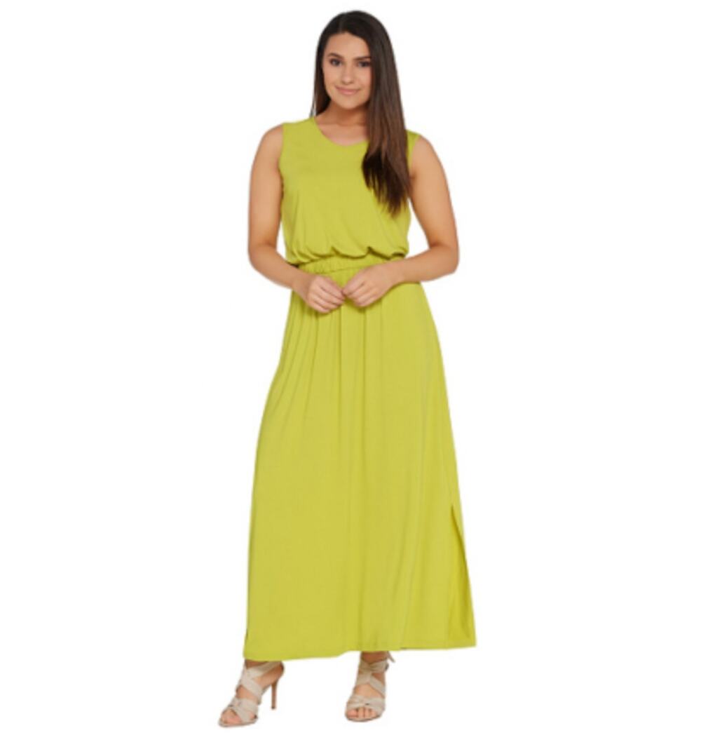 Joan Rivers Maxi Dress XS Petite Lime Green Sleeveless V-Neck Jersey NWOT